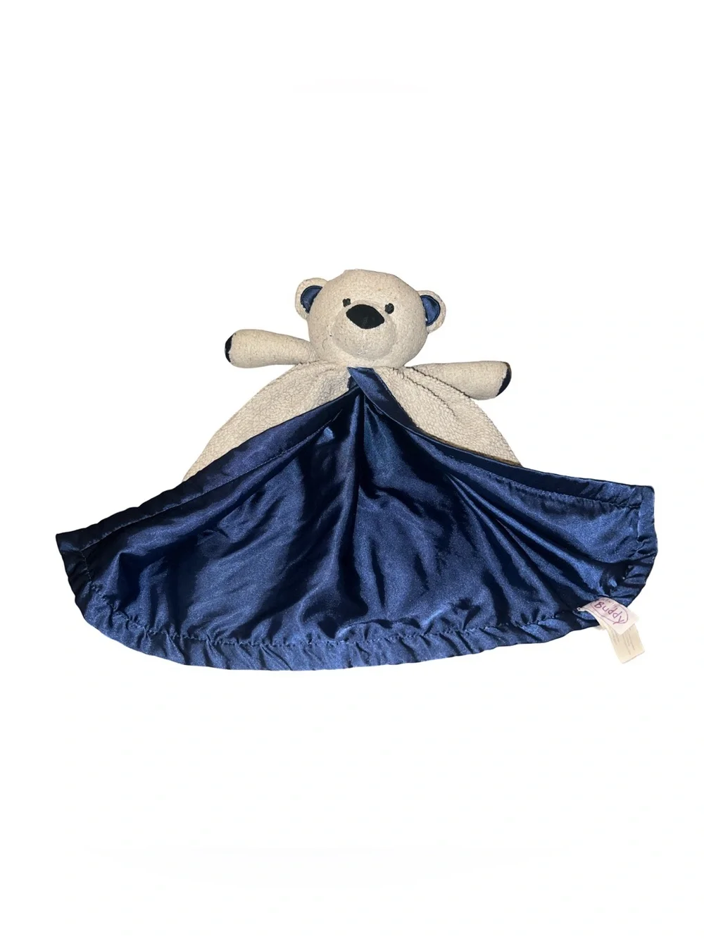 Scentsy Boo the Bear Blankie Buddy Gray Navy Blue Satin Lovey Security Blanket